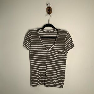 J. Crew 100% Linen Black and White Fitted Short Sleeve Tee